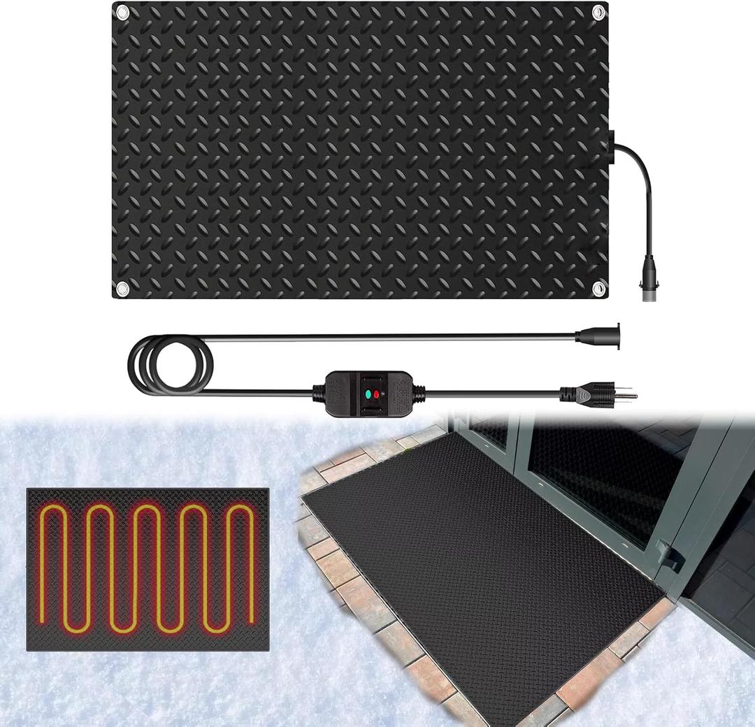Heated Snow Melting Mats for Doorways- Outdoor Heated Mats- Non-Slip Electric Heated Foot Mats for Winter Snow Removal- Heated Snow Melting Mat for Stairs Garages Driveway (30in x 48in)