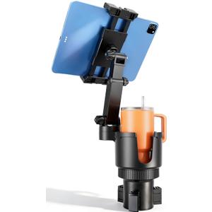 OHLPRO Cup Holder Tablet Mount for Car, Anti-Shake iPad Stand with Drink Holder Fits 5-17" iPad, Tab S10, iPhone, Heavy Duty Truck Vehicle Auto Accessories, Dual Handle Slots Large Mugs