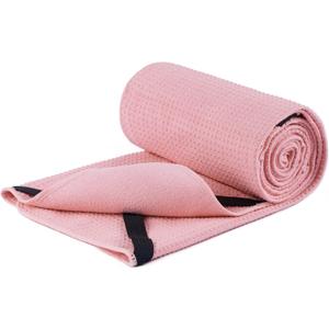 New Microfiber Hot Yoga Towel Mat, 24 x 72 inches, with Non-Slip Silicone Grip, Secure Fit Elastic Straps (Pink)