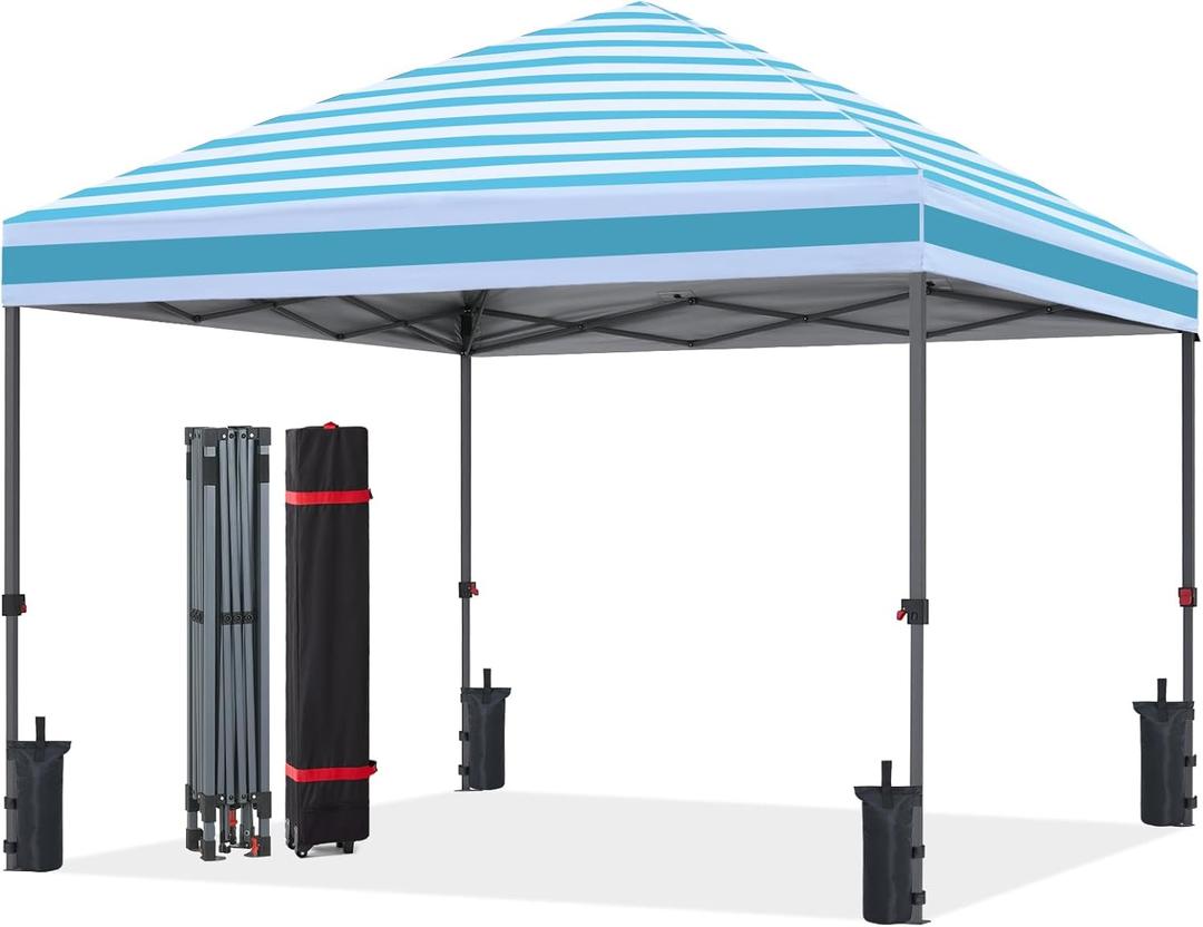 ABCCANOPY Outdoor Pop up Canopy Tent, 10x10 Instant Portable Canopy for Camping, Beach, Backyard, Sky Blue Stripes