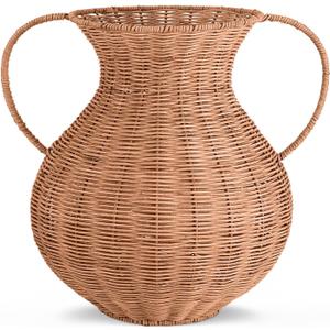 1 Pack Real Rattan Vase Woven Vase for Flower Decorative Wick AER Flower Plant Weave Basket Dark Brown Country Rustic Pastoral Style Tabletop Centerpiece for Home Decor(Classic Cylindrical)