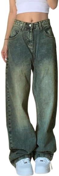 EMMIOL Women Baggy Jeans Mid-Low Waist Boyfriend Streetwear Vintage Jeans Wide Leg Denim Pants (X-Small, Retro Blue)