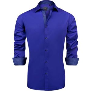 J.VER Men's Casual Long Sleeve Stretch Dress Shirt Wrinkle-Free Regular Fit Button Down Shirts (Medium, Royalblue)