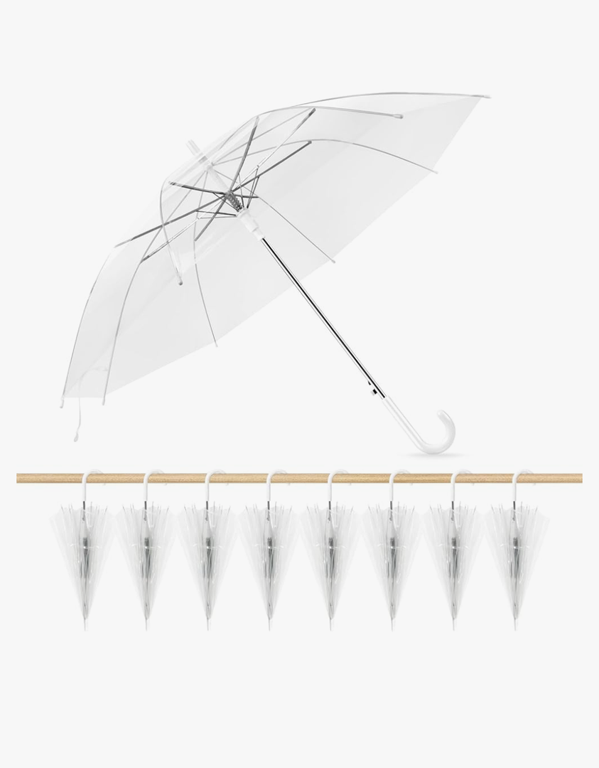 Clear Wedding Umbrellas Bulk, High-Visibility Transparent Rain Umbrella, Firm and Durable, Easy Operation, Large Clear Umbrella for Wedding Bride Groom Photography Golf Outdoor, Pack of 8