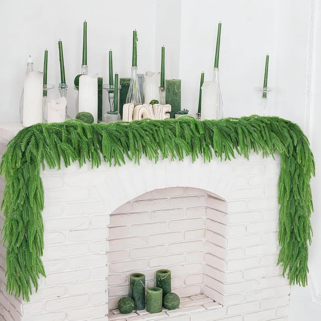 Christmas Norfolk Pine Garland, Real Touch Winter Evergreen Greenery Garland Realistic Artificial for Indoor Outdoor Christmas Decorations, 6 FT, 1 Pcs