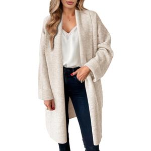 Saodimallsu Womens Long Cardigan Sweaters Chunky Open Front Oversized Slouchy Knit Fall Trendy Coatigan Jackets (Small, Apricot)