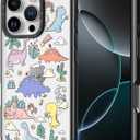 for iPhone Case - [6.6 ft Military-Grade Drop Protection] [Anti-Peel Technology] Clear Black TPU Bumper Case with Cute Design (Cartoon Dinosaur, iPhone 16 Pro)