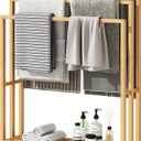 oakvivo Free Standing Towel Rack, 3 Tier Bamboo Blanket Rack for Bathroom, Blanket Drying and Display Racks with Shelf, Blanket Holder for Oversized Bath Towels (Natural)