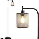 BoostArea Industrial Floor Lamp, Standing Lamp with Hanging Iron Mesh Lamp Shade, 6W LED Bulb, Whole Metal Farmhouse Floor Lamp with Foot Switch, Rustic Floor Lamps for Living Room Bedroom, Black
