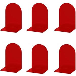 Lulonpon 6 Pieces Book Ends, Bookends, Books Stand, Metal Bookend for Shelves, Red Book Ends for School, Library, Desktop Organizer