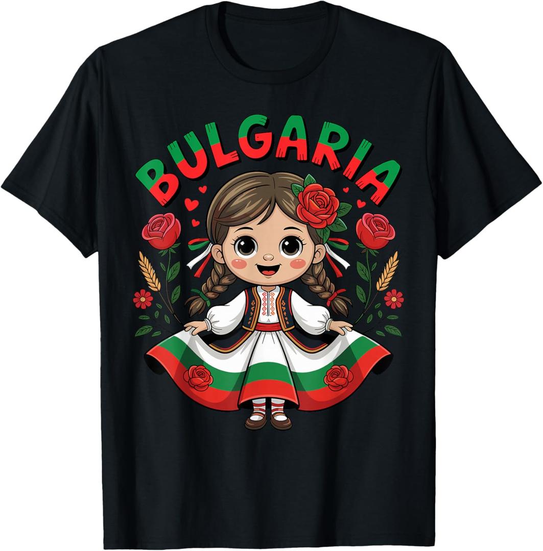 Cute Bulgarian Girl in Traditional Folk Dress for Kids T-Shirt, S