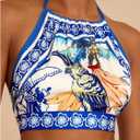 SweatyRocks Women's Tie Backless Tropical Print Halter Top and Shorts 2 Piece Vacation Outfits Blue Medium