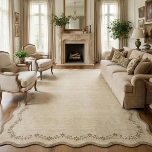 GarveeHome Scalloped Area Rugs 8x10 Large Jute Washable Living Room Rug