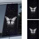 2 PCS B Pillar Sticker Decal, Starry Sky Butterfly Car Middle Pillar Sticker, Vinyl Waterproof Self-Adhesive Decal, Scratch Cover for Vehicle Exterior, Glass, Metal (Multicolored)