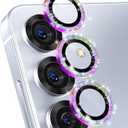 Imluckies for Samsung Galaxy S25 Camera Lens Protector Bling, Scratch-Resistant HD Clear Tempered Glass, Individual Metal Camera Protector Accessories [Not for S25+], Glitter Colorful