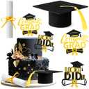 SiliFine 4 Pcs Congrats Grad Cake Topper Includes You Did It Cake Topper Felt Graduation Cap with Tassel Diploma Decoration for 2026 Senior School University College Graduation Party Supplies(Black)