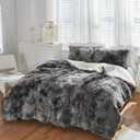 Luxury Faux Fur Shaggy Comforter Set Full/Queen Size, Plush & Sherpa Reversible Comforter Tie Dye Black, 3 Pieces Fluffy Fuzzy Bedding Set Ultra Soft and Warm for Winter (1 Comforter + 2 Pillowcases), Queen 86"x86"