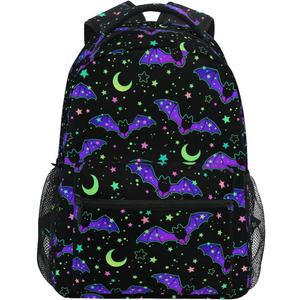 MNSRUU Student School Bag Magic Galaxy Bat Backpack for Girls Boys College Bookbag Laptop Rucksack Travel Backpack for Adult Teen Casual Daypack (Skull 04)