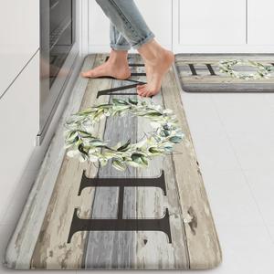 KIMODE Kitchen Mats for Floor 17"x47"+17"x29", Farmhouse Kitchen Rugs Sets of 2, Anti Fatigue Mats for Kitchen Floor, Cushioned Comfort Kitchen Floor Mats for Sink, Laundry, Desk Grey