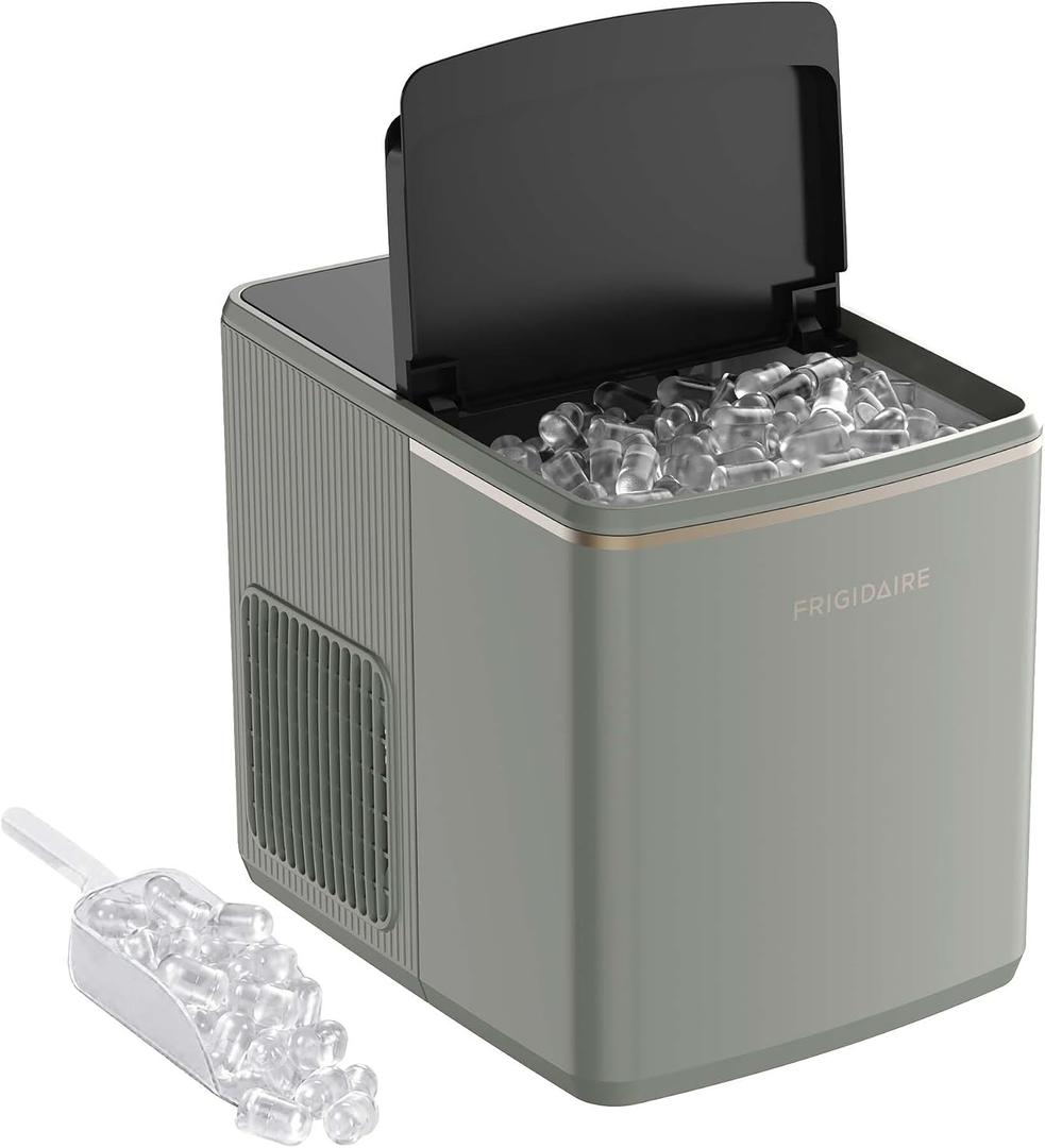 Frigidaire, Countertop Ice Maker, 26 lbs per Day Fast Bullet Ice Making Machine with Touch Display, 9 Pieces in 715 Minutes, Portable Ice Machine for Home Kitchen, Office & RV, Green