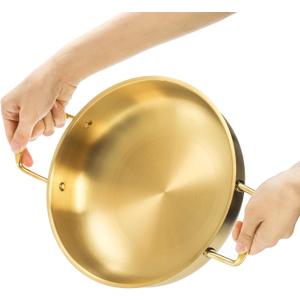 Okllen Set of 2 Korean Ramen Noodle Pot with Handles, Stainless Steel Everyday Pan, Golden Korean Cooking Pot for Soup, Noodle, Pasta, Home and Outdoor, Dishwasher Safe, Size 7", 8.7"