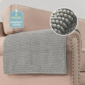 H.VERSAILTEX Plush Chenille Couch Armrest Cover 2 Packs Thick and Soft Sofa Covers Furniture Protector Cover for Pets (27.5" x 27.5", Dove)
