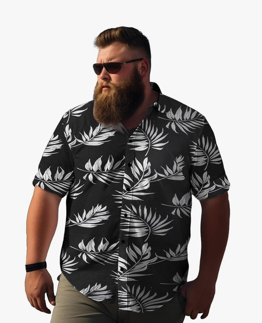 Weecreeture Big and Tall Men's Hawaiian Shirt - Short Sleeve, Tropical Floral Button Down Casual Summer Beach Shirt XXL