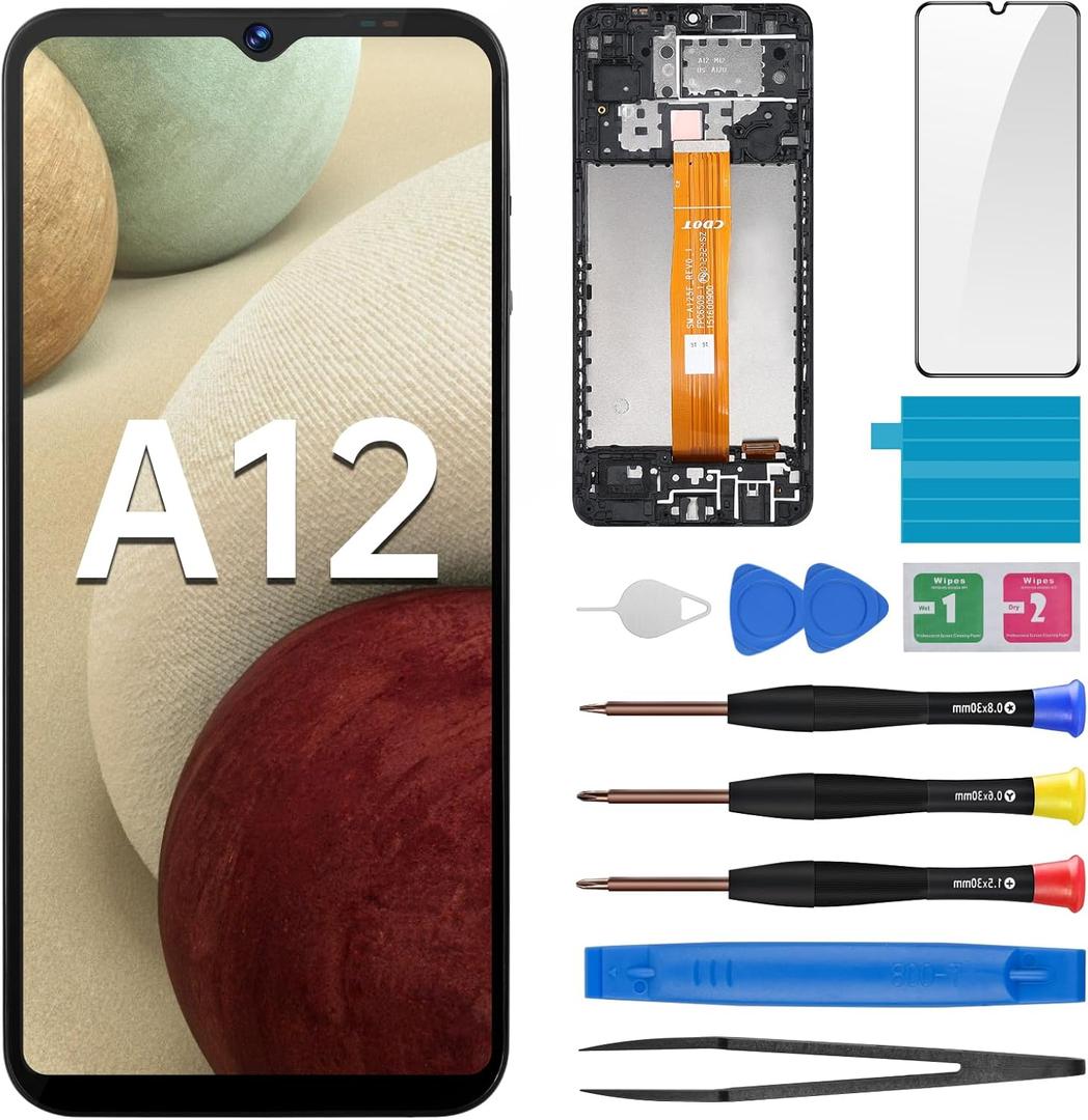 for Samsung Galaxy A12 Screen Replacement with Frame LCD Display Touch Digitizer Full Assembly Fix Glass with Repair Tools Kit SM-A125U SM-A125U1