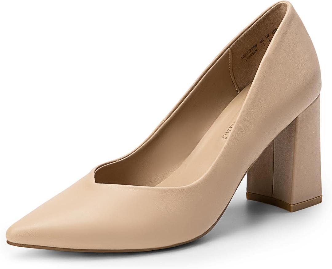 DREAM PAIRS Womens High Chunky Closed Toe Block Heels Pointed Toe Wedding Party Elegant Slip On Pumps Shoes (8)