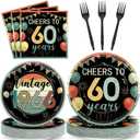 96Pcs Vintage 60th Birthday Plates and Napkins Back in 1966 Theme Party Decorations Supplies Cheers to 60 Years Disposable Tableware Set for Women Men 60th Birthday Party Favor Serve 24