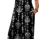 BLENCOT Summer Jumpsuits for Women Casual Spaghetti Straps Boho Printed Baggy Jumpsuit Loose Overalls Wide Leg Pants Rompers for Cruise Essentials Black Retro, Large