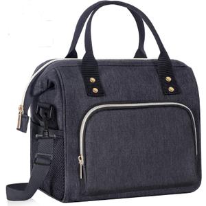 IDEATECH Lunch Box for Men, Insulated Lunch Bag, Leak Proof Lunch Cooler Bag Insulated for Work, Black Lunch Tote Bags Women with Adjustable Shoulder Strap(Black) (12L)