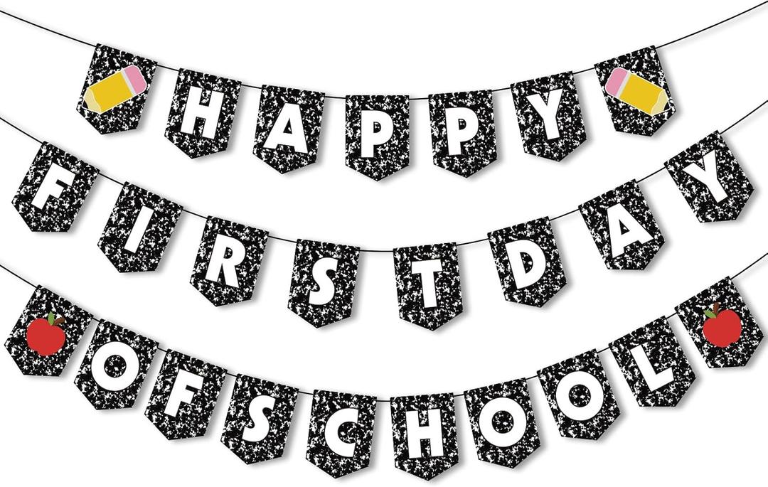 3 Pcs Happy First Day of School Banner Decorations Welcome Back to School Party Decorations Composition Book Classroom Decor for 1st Day Classroom Party Supplies
