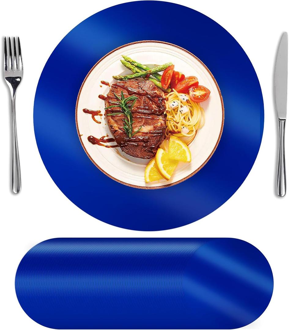 SHACOS 100Pcs Disposable Paper Placemats Blue, 13" Round Place Mats Dining Table Paper Charger Table Mat for Christmas Dinner Party Wedding Birthday Banquet Table Setting Decor