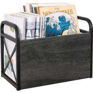 YINMIT Magazine Holder, Magazine Rack Floor, Magazine Storage Basket, Folder Organizer Bin for Books, Newspapers, Tablets (Medium, Grey)