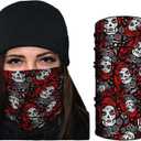 3 x Breathable Fabric Face Mask, Tubular Bandana 100% Polyester Microfiber Face Protection with SPF 40 for Men and Women- With Sewn Edges (Red Santa Muerte Neck Gaiter)