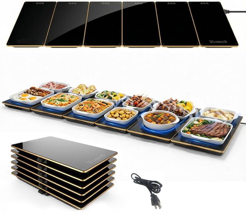 Food Warming Mat, 6-in-1 Electric Warming Tray,52 "x15 inch Large Heating Plate ，Ultra Thin Working Tempered Glass Panel for Keeping Food Hot, Portable Warmer for Parties Holiday Dinners