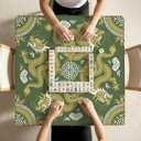 Green and Yellow Chinese Dragon Mahjong Mat 31.5 x 31.5 in, Green Dragon Mahjong Gifts for Women, Vintage Oriental Chinoiserie Home Decor Anti-Slip Table Cover Tablecloth