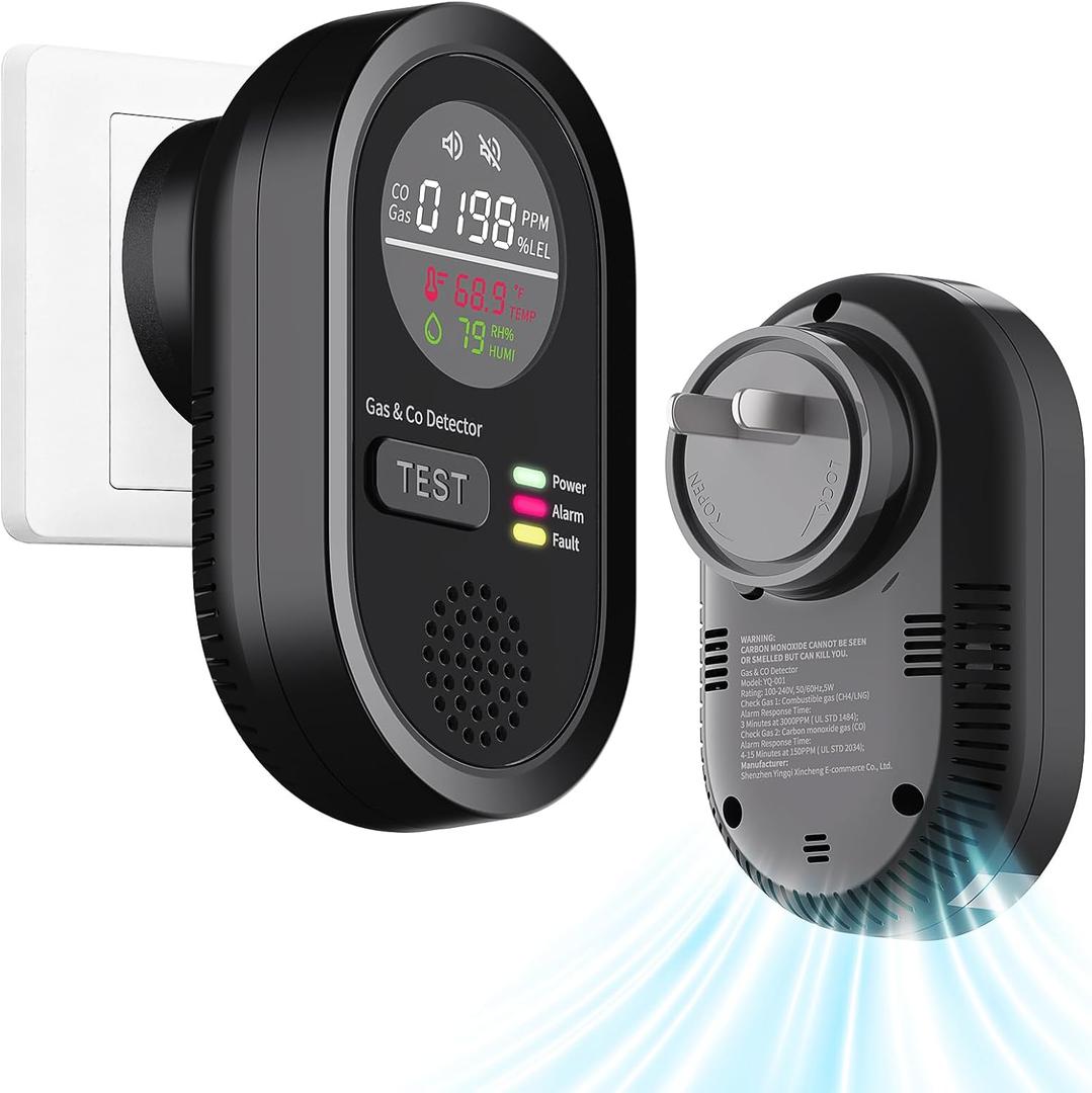 Portable Carbon Monoxide Detector 8-in-1, Carbon Monoxide Detectors Plug-in with HD Screen Natural Gas/Temp/Humidity, CO Monitor Alarm Sound Warning for Travel, Home, RV, Apartment Safety