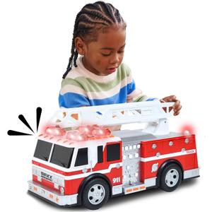 Sunny Days Entertainment Maxx Action 12 Large Fire Truck Lights and Sounds Vehicle with Extendable Ladder | Motorized Drive and Soft Grip Tires | Red Firetruck Toys for Kids 3-8