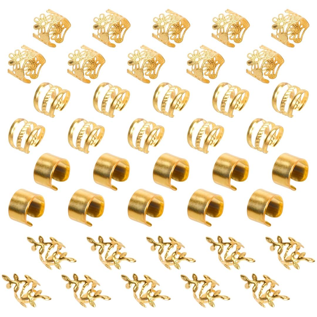 Gold Hair Braids Dreadlock Non-Piercing Ear Clip Beard Cuffs Clip Hair Accessories Styling Fashion Jewelry Gift Toos for Women Men Passion Twist Goddess Locs Crochet Hair Rings (40Pcs, Gold) (1 Count (Pack of 40))
