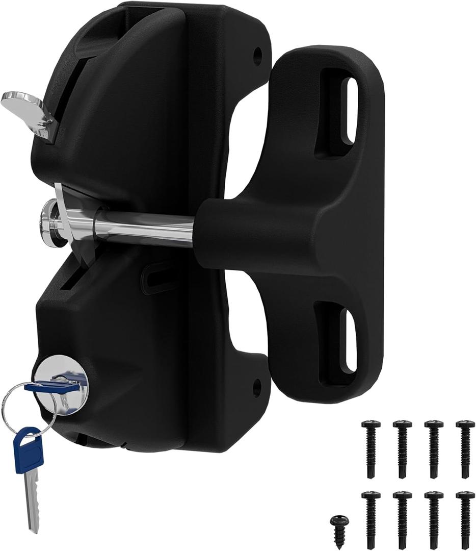 Key Lockable 2 Sided Gate Latch Key,Self Locking Gate Latch Gate Fence Lock for Outdoor Gates,Locking Gate Door Lock Fence Latch Gate Hardware for Metal,Wood,Vinyl Fence (1, Black)