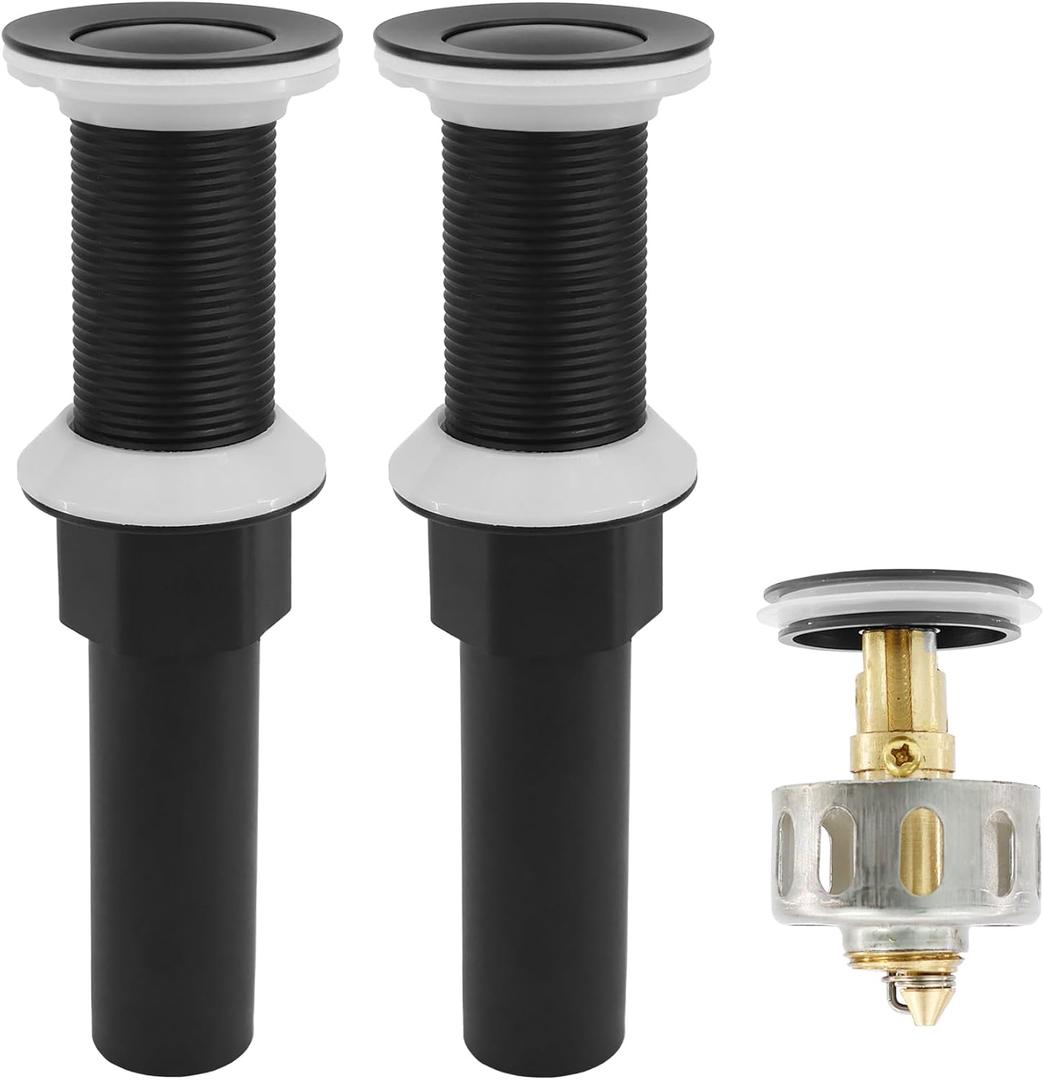 Bathroom Sink Drain,2 Pack Matte Black Drain Stopper Without Overflow,Small Cap Pop Up Drain Assembly with Detachable Strainer Basket,Built-in Anti-Clogging, Stainless Steel Nut