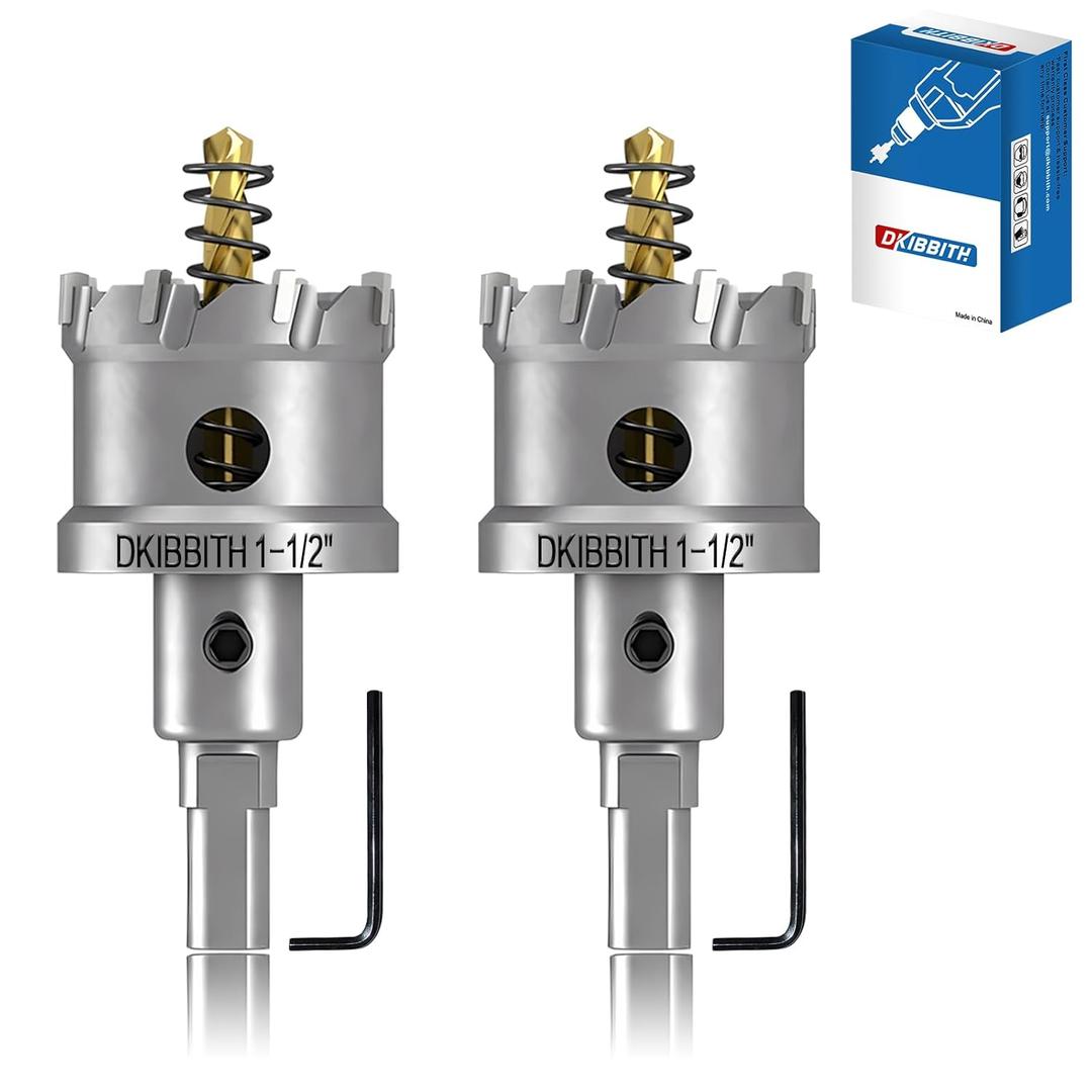 TCT Hole Saw Set, 2-Pack of 1-1/2" (38mm) Heavy Duty Tungsten Carbide Tipped Hole Cutters for Stainless Steel Mild Steel Copper Iron Brass Plastic and More, with Titanium-Plated Pilot Drill Bits