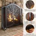 Plow & Hearth Metal Fireplace Screen Tree of Life Black | 38" W x 31" H | Magnetic Hinged Door | Spark Guard Cover | Stand Alone Wrought Iron Panel Fire Place Cover