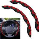 Car Steering Wheel Cover, 2PCS Anti-Slip Segmented Snap-on Vehicle Steering Wheel Protector, Comfortable Automotive Interior Decoration Accessories, Universal for Sedan Truck SUV (Red)