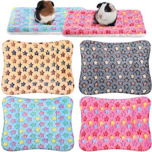 Tuanse 4 Pack Guinea Pig Bed Mat Bedding Rabbit All Season Soft Fleece Bed Pad for Small Animal Mattress Fleece Sleeping Pad for Hedgehogs Bunny Ferrets Hamster(Little Star,13 x 10 Inch)