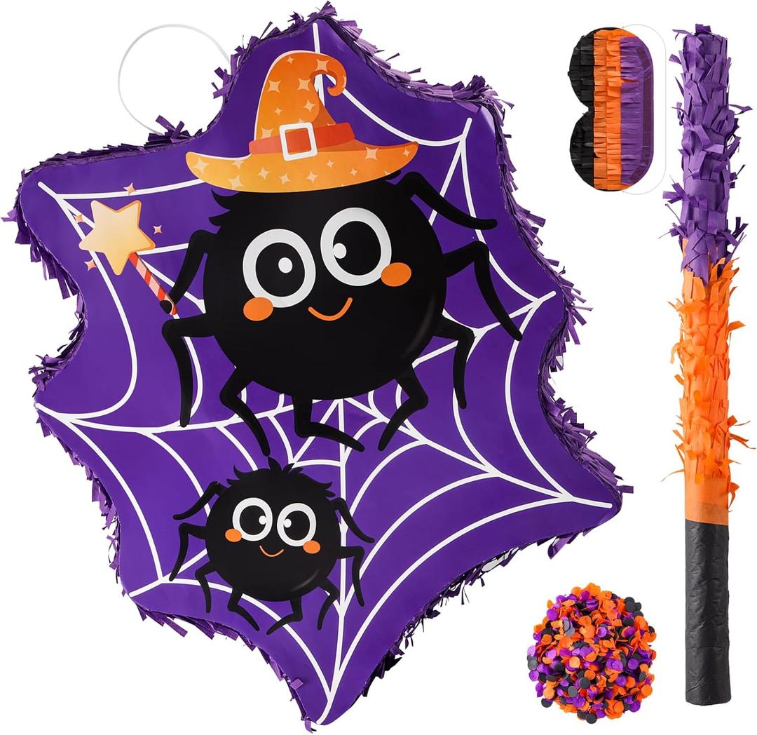 VINTS Spider Piata,Halloween Magie Spider Piata with Blindfold,Perfect for Boys Grils Birthday Party Game Activity Halloween Theme Parties Decorations(17.513.33.15in) Purple&Orange Pinata For Kids