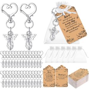 Junkin Funeral Favors Celebration of Life Favors Angel Keychains Thank You Cards for Memorial Guest Return Gifts(Bright,Transparent,100 Set)