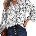 Dokotoo Women's Casual V Neck Alicia Floral Print Smocked Long Sleeve Chiffon Tops Bohemian Top Clothes (White, XXL)